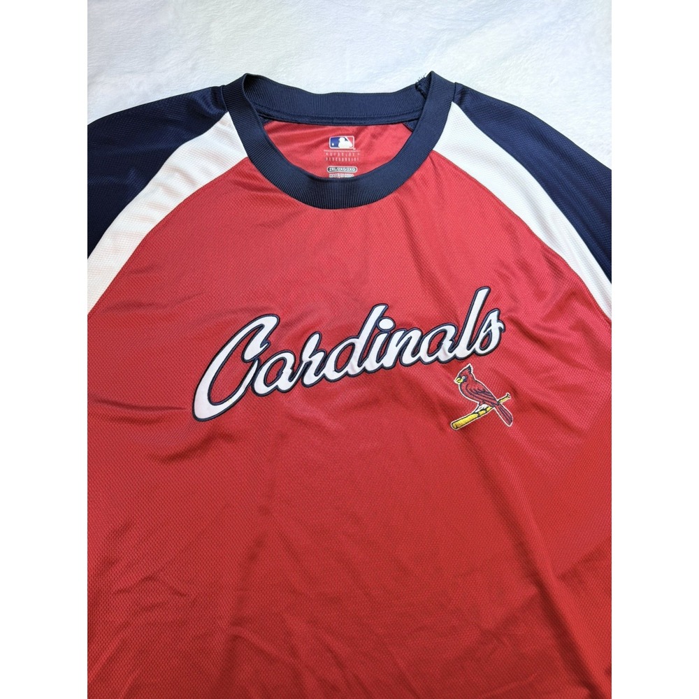 MLB St Louis Cardinals Baseball Raglan Training Shirt Sleeve Patch Red Navy 2XL
